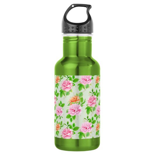 Bloem Roze Rozen Patroon Waterfles (Voorkant)