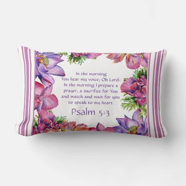 Bloem Roze Streep Kussen Psalm 5:3 Omkeerbaar (Voorkant)