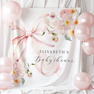 Bloem Roze Strik Coquette Baby Shower Achtergrond Wandkleed