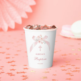 Bloem Roze Strik Doop Papieren Bekers