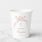 Bloem Roze Strik Doop Papieren Bekers (Achterkant)
