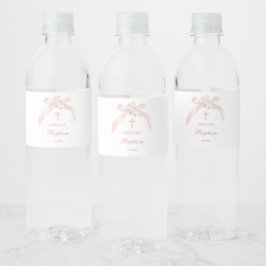 Bloem Roze Strik Doop Waterfles Etiket