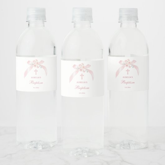 Bloem Roze Strik Doop Waterfles Etiket (Flessen)