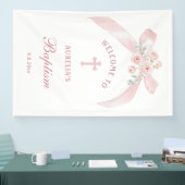 Bloem Roze Strik Doop Welkom Spandoek (Beurs)