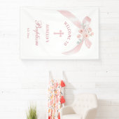 Bloem Roze Strik Doop Welkom Spandoek (Insitu)