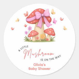 Bloem Roze Strik Een Kleine Paddenstoel Baby Showe Ronde Sticker
