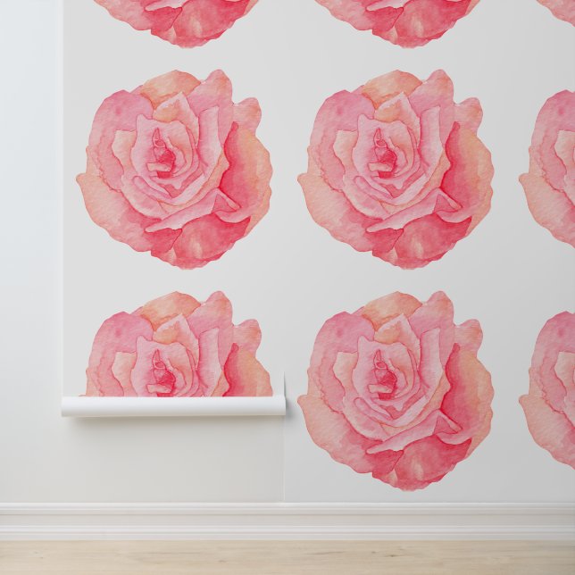 Bloem Roze Waterverf Roos Elegant Behang (Applicatie)