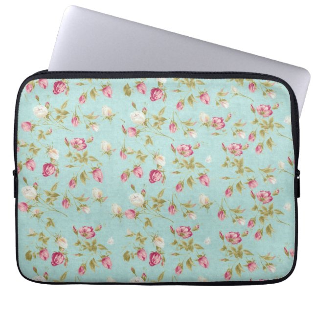  bloem rozen blauw shabby roos bloemen laptop sleeve (Voorkant)
