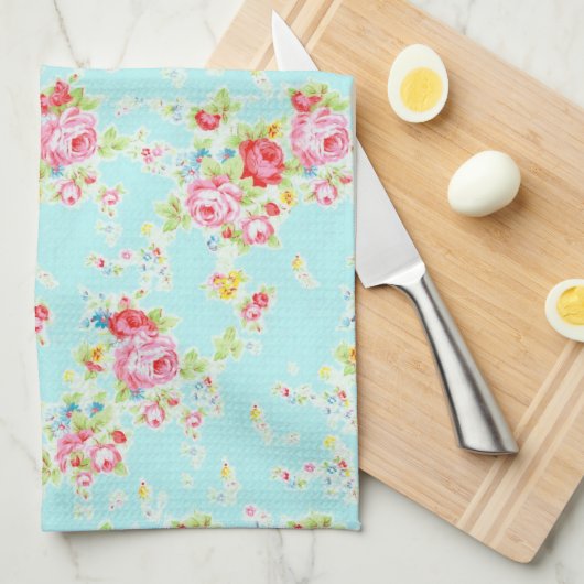  bloem rozen blauw shabby roos bloemen theedoek (Quarter Fold)