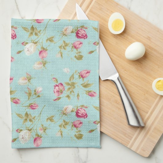  bloem rozen blauw shabby roos bloemen theedoek (Quarter Fold)