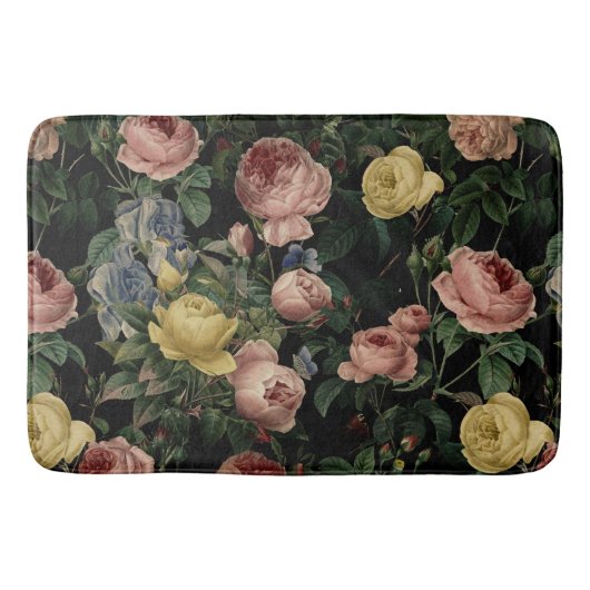 bloem-Rozen en Iris Pattern-Dark Dreams Badmat (Voorkant)