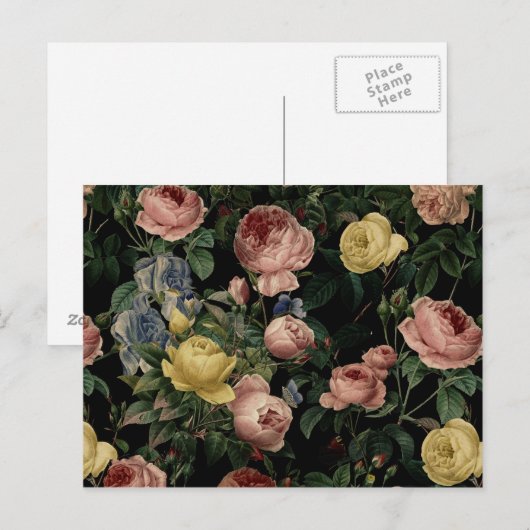 bloem-Rozen en Iris Pattern-Dark Dreams Briefkaart (Voorkant / Achterkant)