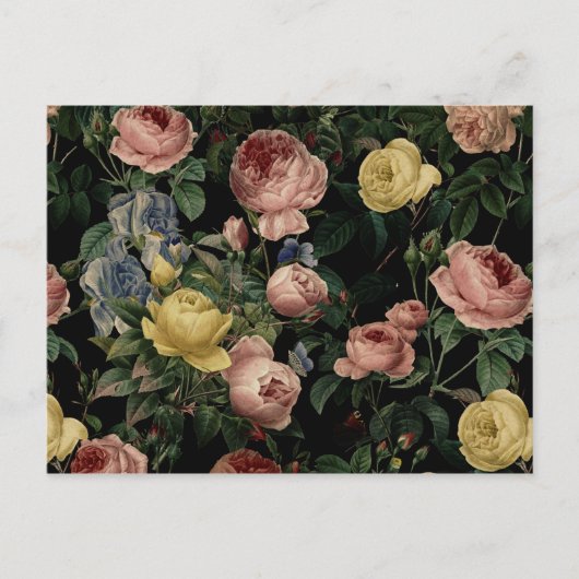 bloem-Rozen en Iris Pattern-Dark Dreams Briefkaart (Voorkant)