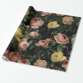bloem-Rozen en Iris Pattern-Dark Dreams Cadeaupapier (Uitgerold)