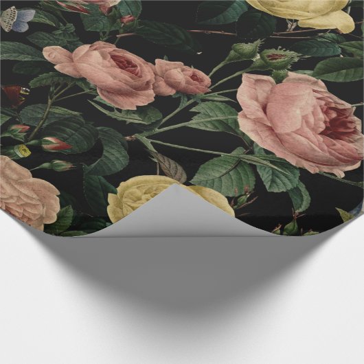  bloem-Rozen en Iris Pattern-Dark Dreams Cadeaupapier (Hoek)