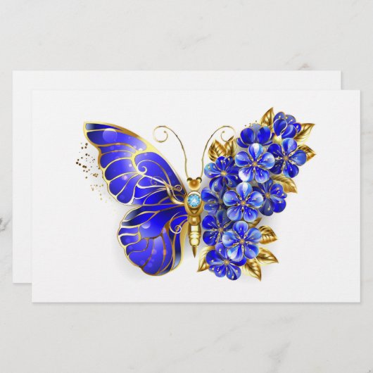 Bloem Saffier Vlinder Briefpapier (Voorkant / Achterkant)
