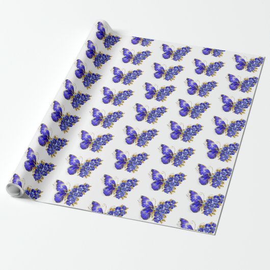 Bloem Saffier Vlinder Cadeaupapier (Uitgerold)