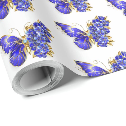 Bloem Saffier Vlinder Cadeaupapier (Rol Hoek)