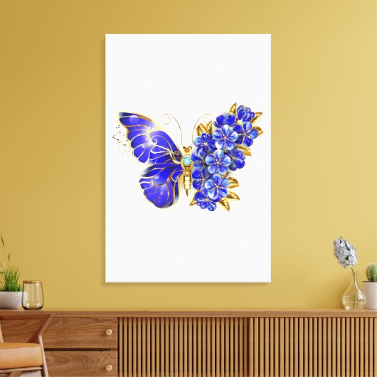 Bloem Saffier Vlinder Canvas Afdruk (Insitu (Woonkamer))