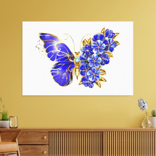 Bloem Saffier Vlinder Canvas Afdruk (Insitu (Woonkamer))