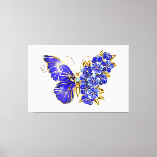 Bloem Saffier Vlinder Canvas Afdruk (Voorkant)