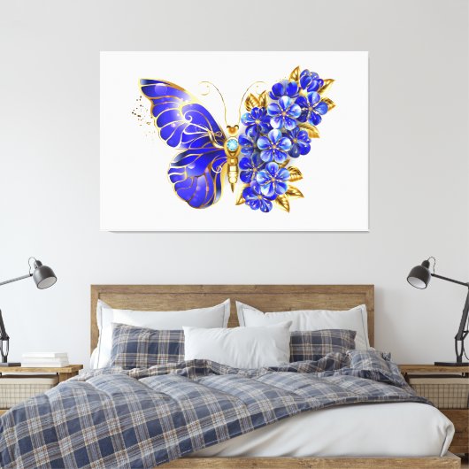 Bloem Saffier Vlinder Canvas Afdruk (Insitu (Slaapkamer))