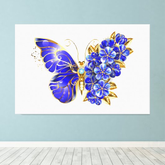 Bloem Saffier Vlinder Canvas Afdruk (Insitu (Houten vloer))