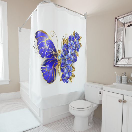 Bloem Saffier Vlinder Douchegordijn (In situ)
