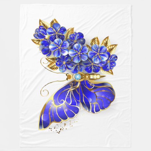 Bloem Saffier Vlinder Fleece Deken (Voorkant)