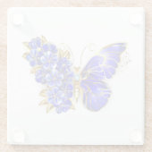 Bloem Saffier Vlinder Glazen Onderzetter (Achterkant)