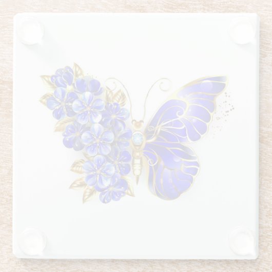 Bloem Saffier Vlinder Glazen Onderzetter (Achterkant)