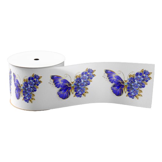 Bloem Saffier Vlinder Grosgrain Lint (Spoel)