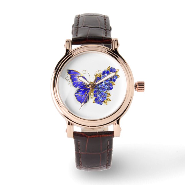 Bloem Saffier Vlinder Horloge (Voorkant)