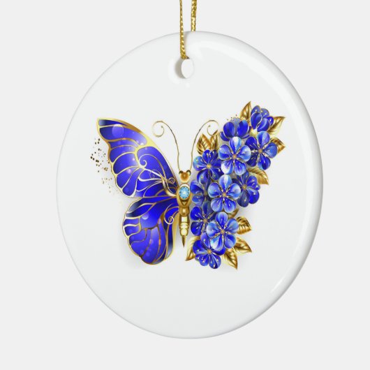 Bloem Saffier Vlinder Keramisch Ornament (Links)