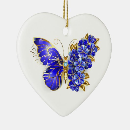 Bloem Saffier Vlinder Keramisch Ornament (Rechts)