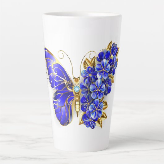 Bloem Saffier Vlinder Latte Mok (Voorkant)