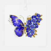 Bloem Saffier Vlinder Metalen Ornament (Voorkant)