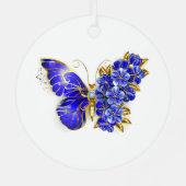 Bloem Saffier Vlinder Metalen Ornament (Achterkant)