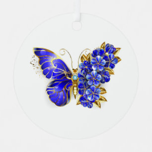 Bloem Saffier Vlinder Metalen Ornament