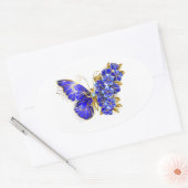 Bloem Saffier Vlinder Ovale Sticker (Envelop)