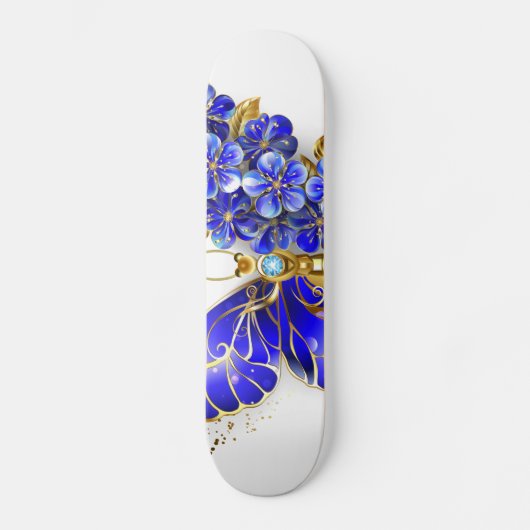Bloem Saffier Vlinder Persoonlijk Skateboard (Voorkant)