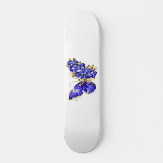 Bloem Saffier Vlinder Persoonlijk Skateboard (Voorkant)