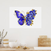 Bloem Saffier Vlinder Poster (Keuken)