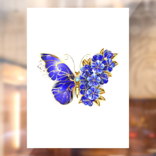 Bloem Saffier Vlinder Raamsticker (Vel 2)