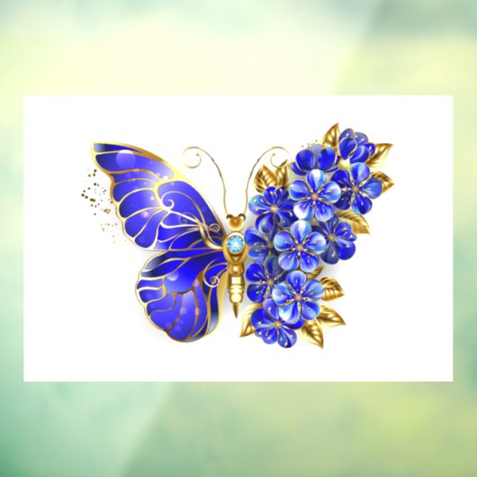 Bloem Saffier Vlinder Raamsticker (Vel 3)