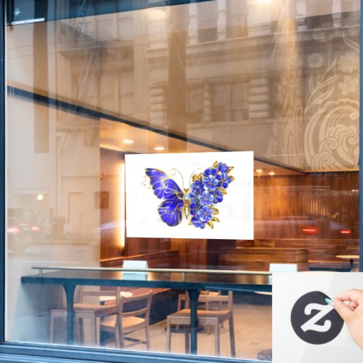 Bloem Saffier Vlinder Raamsticker (Cafe Raam)