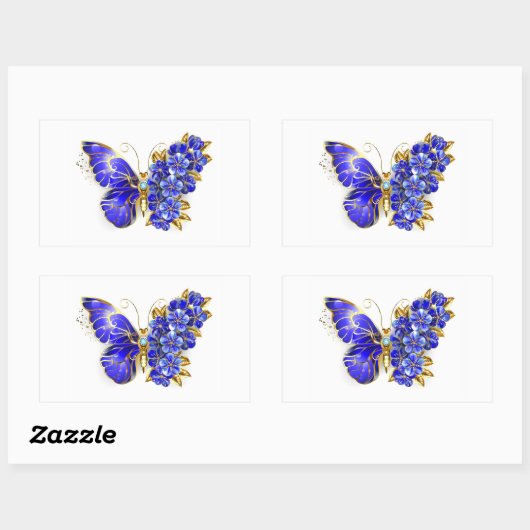 Bloem Saffier Vlinder Rechthoekige Sticker (Vel)