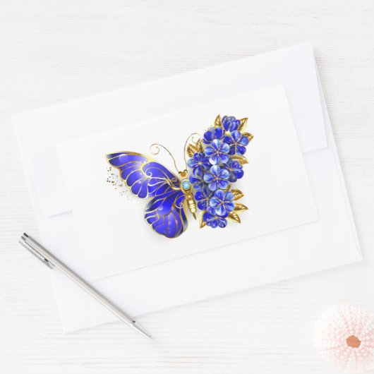 Bloem Saffier Vlinder Rechthoekige Sticker (Envelop)