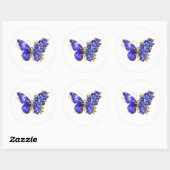 Bloem Saffier Vlinder Ronde Sticker (Vel)