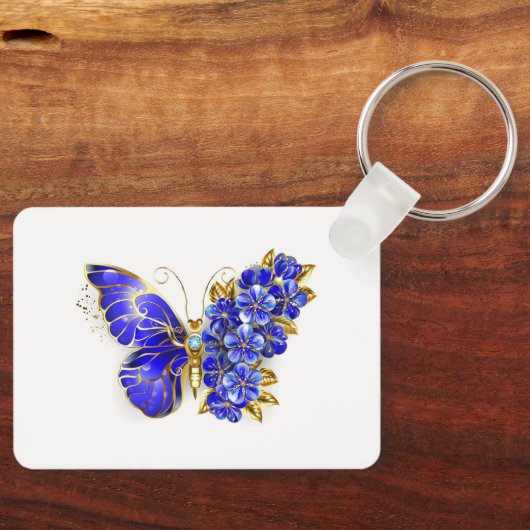 Bloem Saffier Vlinder Sleutelhanger (Voorkant)